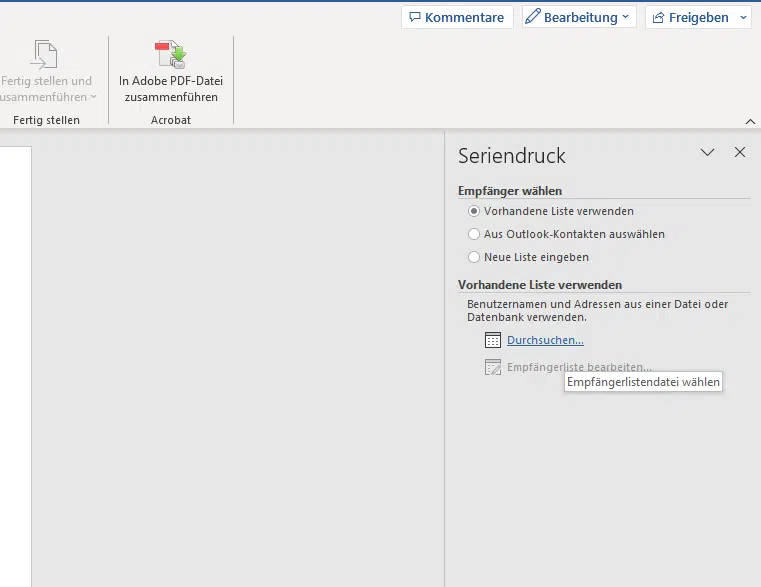 Serienbriefe erstellen mit dem Seriendruck-Assistent in Word - Empfänger wählen