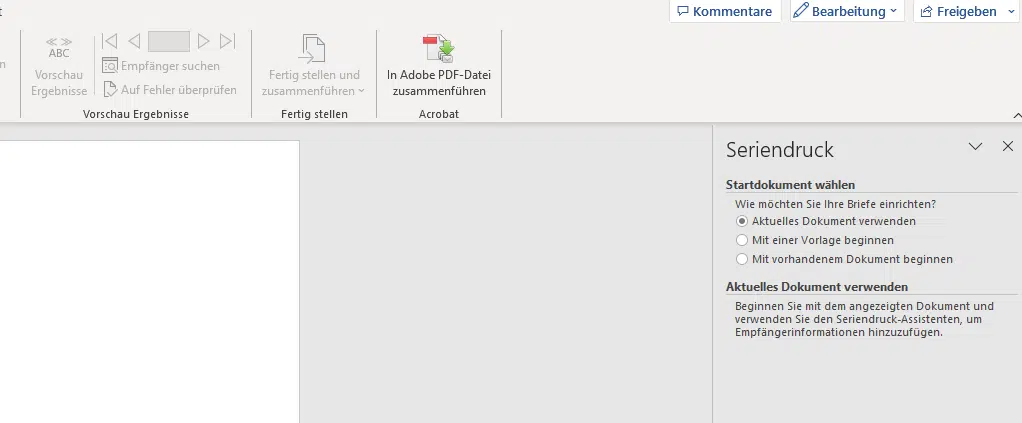 Serienbriefe erstellen mit dem Seriendruck-Assistent in Word, Startdokument