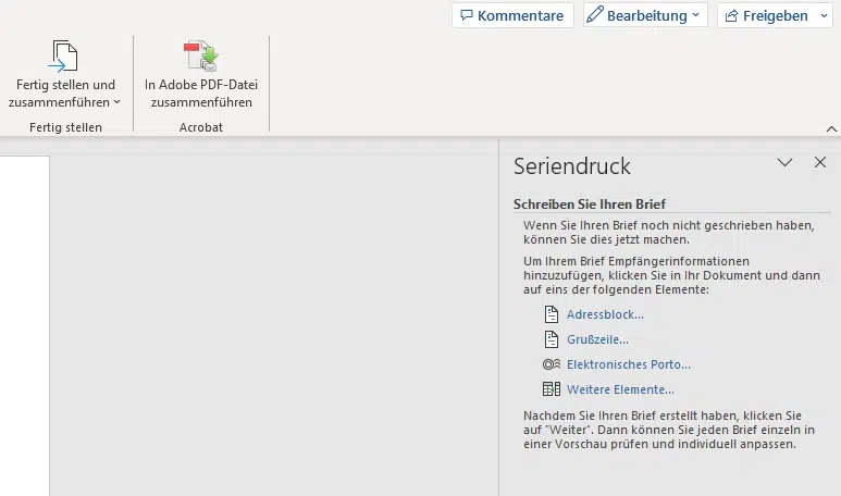 Serienbriefe erstellen mit dem Seriendruck-Assistent in Word - Adressblock