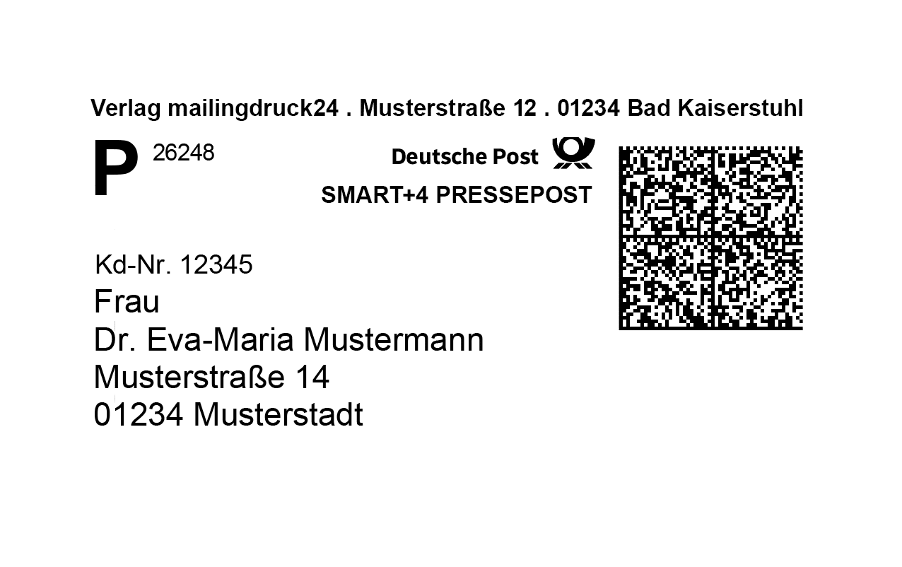 Ein Adressetikett für ein Postvertriebsstück